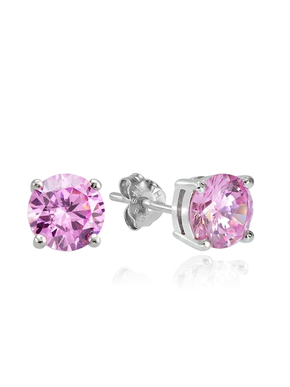 Sterling Silver 3ct Light Pink Cubic Zirconia 7mm Round Stud Earrings