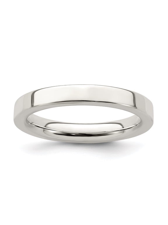 925 Sterling Silver Polished Flat Band 3mm Comfort-Fit-Flat Size 6.5-Band Ring - Jewelry Gift for Mom