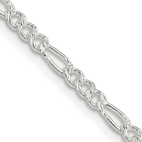 Sterling Silver 3mm Pave Flat Figaro Chain (20 X 3) Made In Italy qff080-20