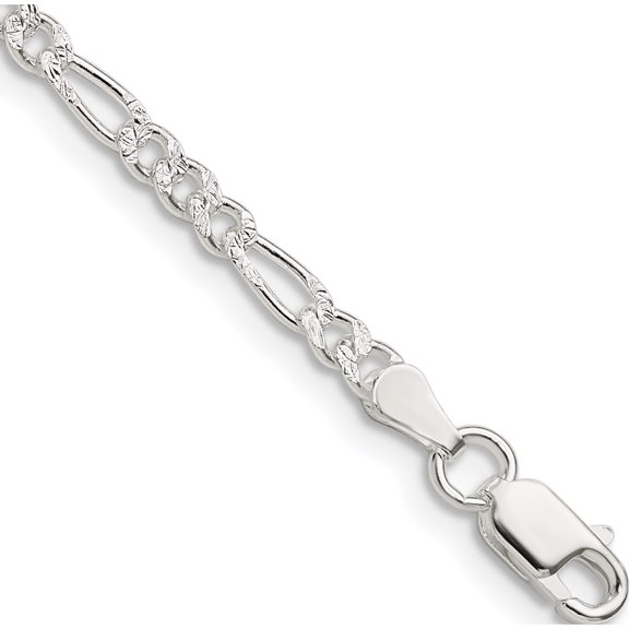 Sterling Silver 3mm Pave Flat Figaro Chain (7 X 3) Made In Italy qff080-7