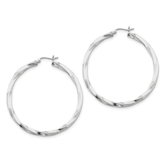 Sterling Silver 3mm Polished Twisted Hoop Earrings - 5.3 Grams - Measures 52x50mm Wide 3mm Thick