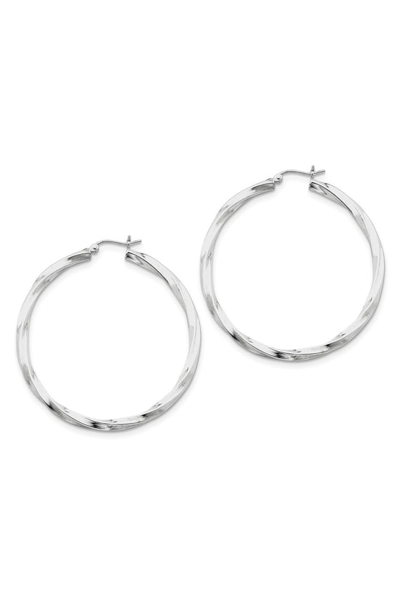 Sterling Silver 3mm Polished Twisted Hoop Earrings - 5.3 Grams - Measures 52x50mm Wide 3mm Thick