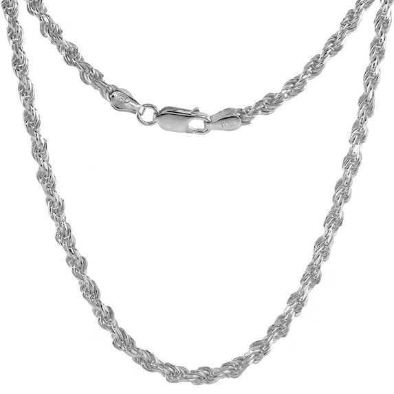 Sterling Silver 3mm Rope Chain Necklace for Men and Women Diamond cut Nickel Free Italy 20 inch