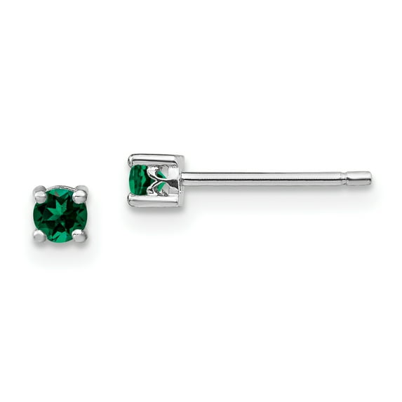Sterling Silver 3mm Round Created Emerald Post Earrings QBE25MAY (3mm X 3mm)