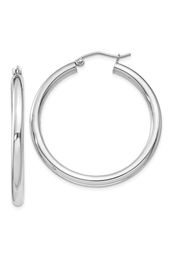 Sterling Silver 3mm Round Hoop Earrings - 3.5 Grams - Measures 36x34mm Wide 3mm Thick