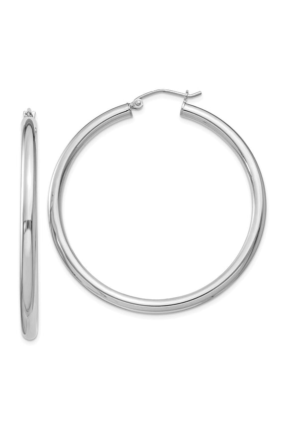 Sterling Silver 3mm Round Hoop Earrings - 4.7 Grams - Measures 47x45mm Wide 3mm Thick