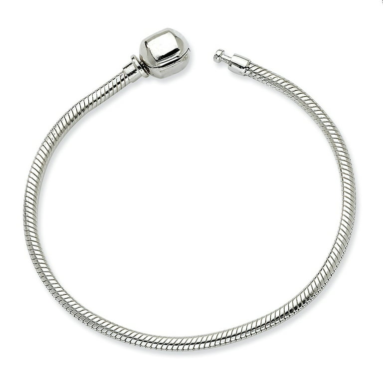 Sterling Silver 3mm Snake Chain Starter Bead Charm Bracelet, 7 Inch