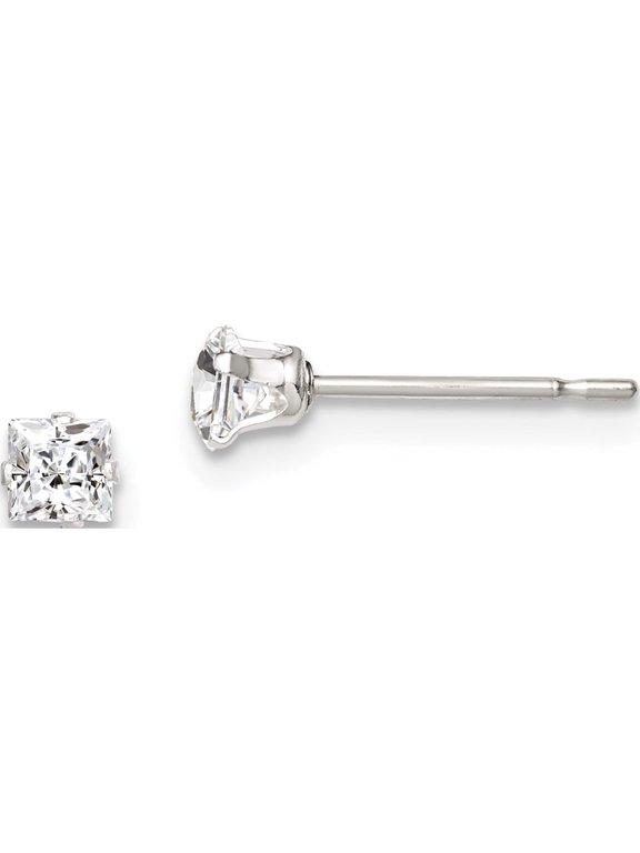 Sterling Silver 3mm Square Snap Set CZ Stud Earrings