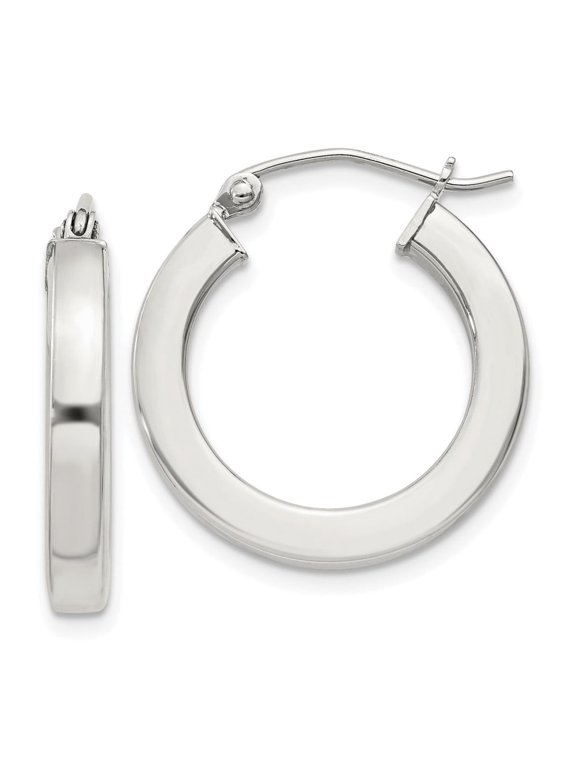 Sterling Silver 3x20mm Square Tube Hoop Earrings