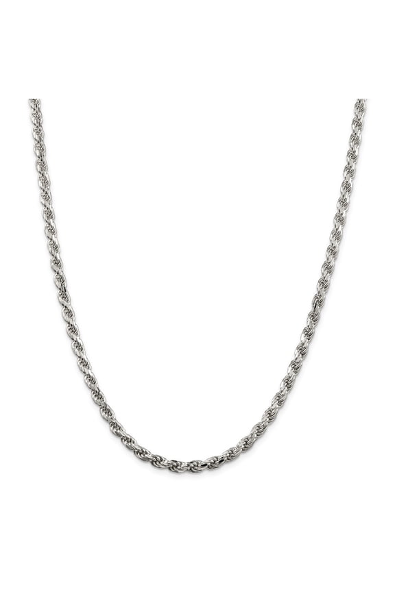 Sterling Silver 4.25mm D-Cut Rope Chain Necklace - 32.1 Grams - 18 Inch - Lobster Claw