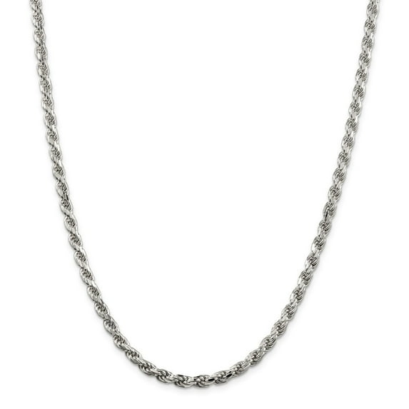 Sterling Silver 4.25mm D-Cut Rope Chain Necklace - 42.7 Grams - 24 Inch - Lobster Claw