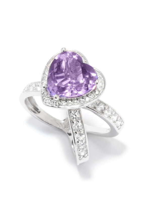 Sterling Silver 4.3ctw African Amethyst and White Zircon Heart Shaped Ring