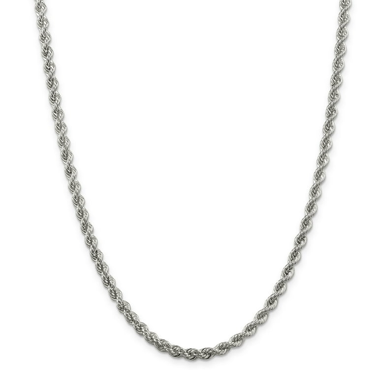 Sterling Silver 4.3mm Solid Rope Chain Weight 30.46 Grams Length 24 Inches