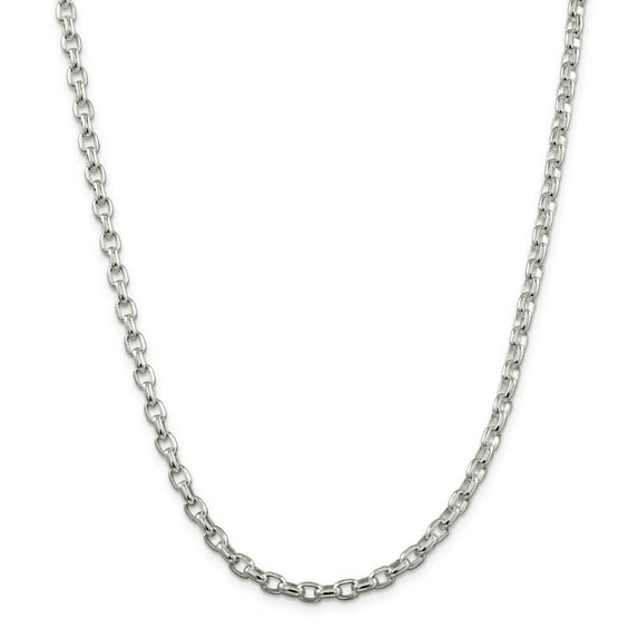 Sterling Silver 4.4mm Oval Rolo Necklace - 25.3 Grams - 24 Inch - Lobster Claw
