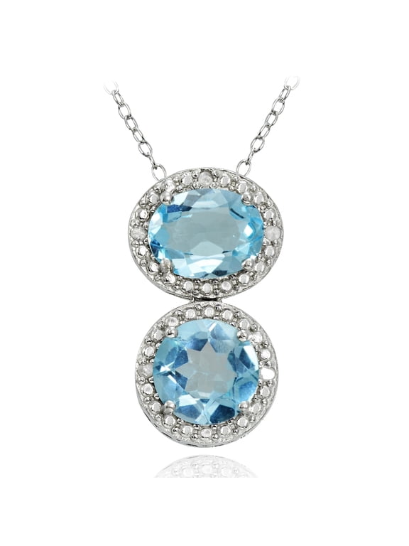 Sterling Silver 4.5ct TGW Blue Topaz and Diamond Two Stone Friendship Necklace