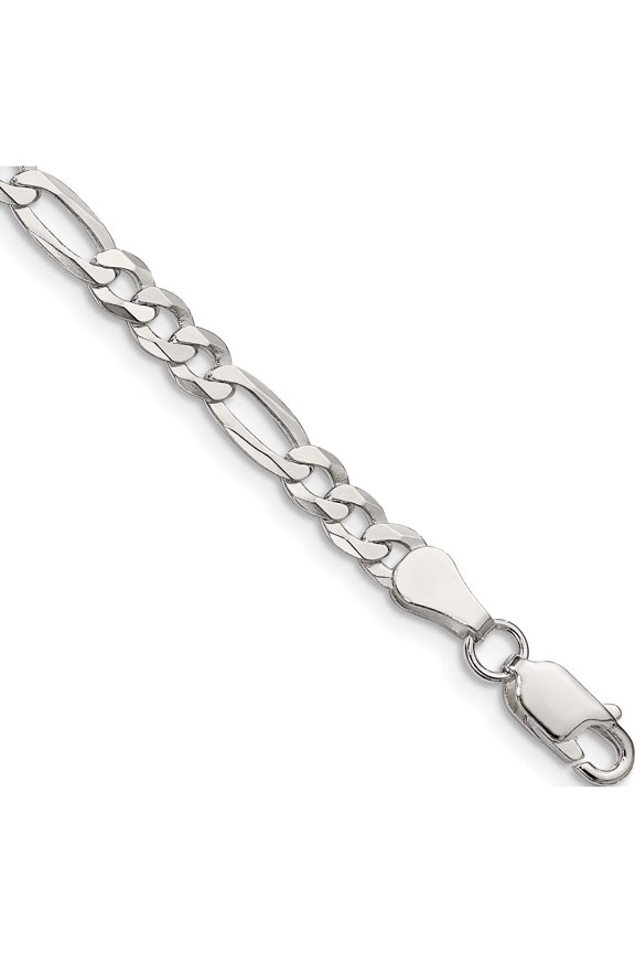 Sterling Silver 4.5mm Lightweight Flat Figaro Chain (7 X 4.5) Made In Italy qmb120-7