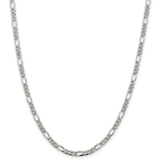 Sterling Silver 4.75mm Pav‚ Flat Figaro Chain