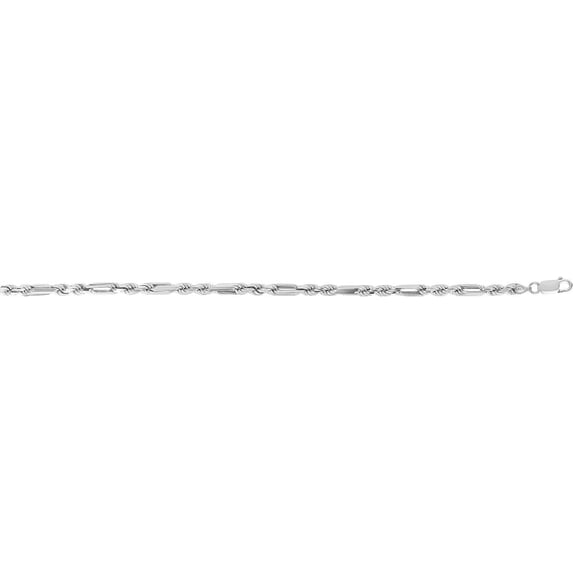 Sterling Silver 4.7mm Figarope Chain with Lobster Clasp. Item is rhodium plated.