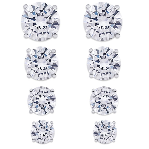 Sterling Silver 4 Prs Round Cubic Zirconia Stud Set