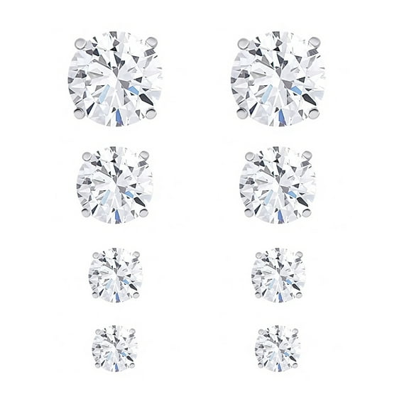 Sterling Silver 4 Prs Round Cubic Zirconia Stud Set