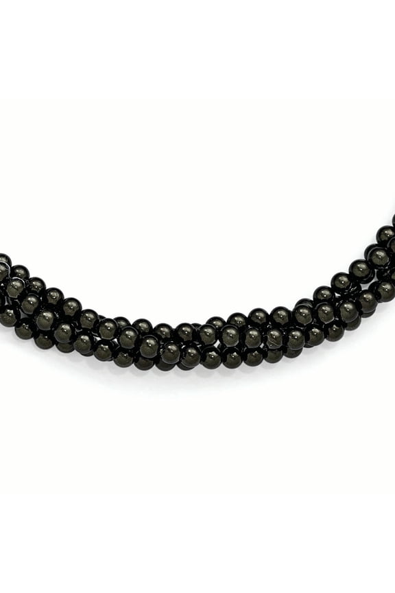 Sterling Silver 4 Row 4-5mm Black Shell Bead Twisted Neck