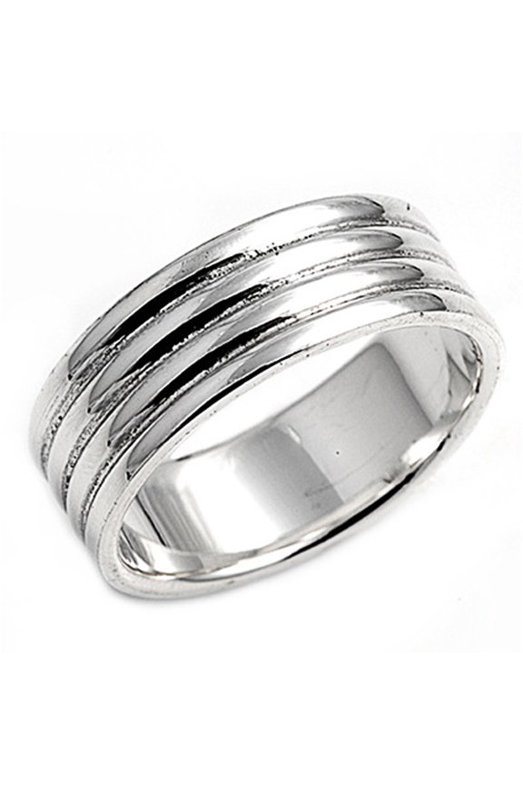 Sterling Silver 4 Rows Band Ring 8mm ( Size 8 to 14)