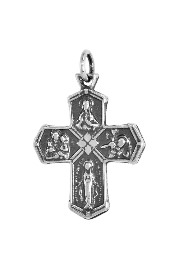 Sterling Silver 4 Way Cross Medal Pendant Oxidized finish Antique Finish 1 inch