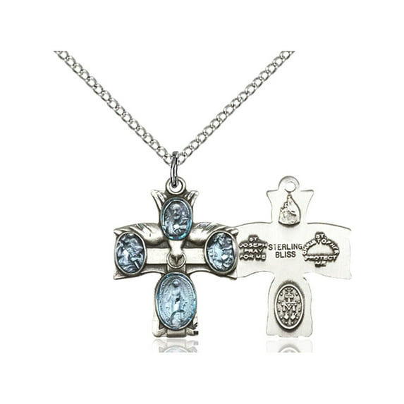 Sterling Silver 4-Way Pendant 3/4 x 5/8 inches with Sterling Silver Lite Curb Chain