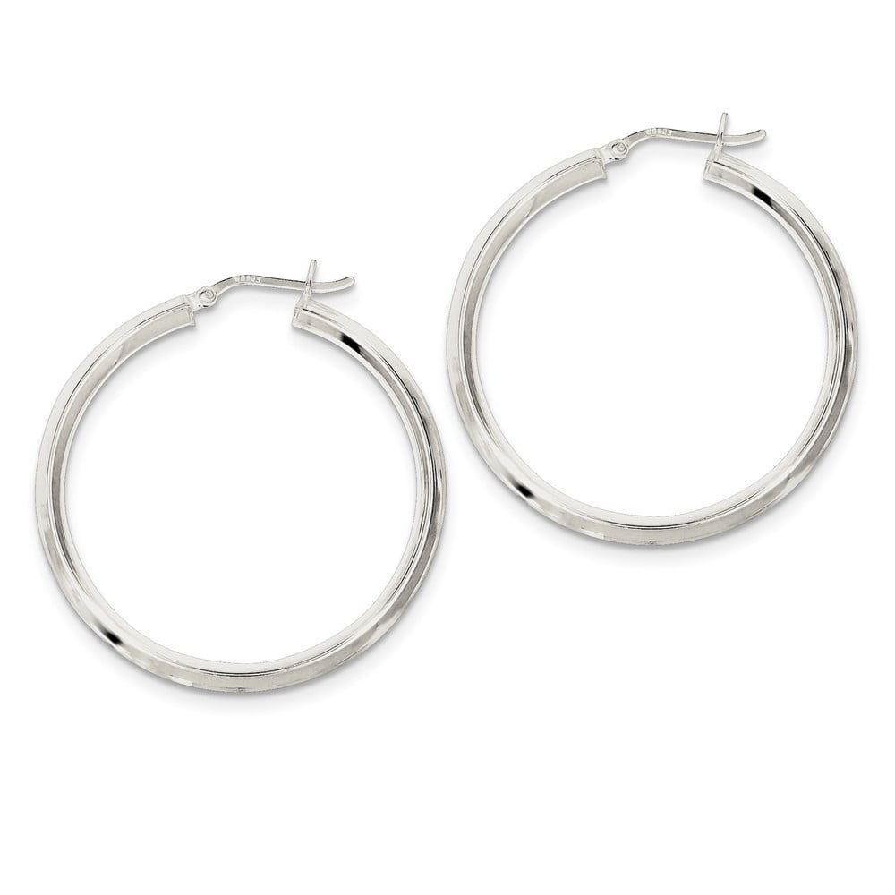 Sterling Silver 40mm Knife Edge Hoop Earrings - 3.0 Grams - Measures 41x41mm Wide 3mm Thick