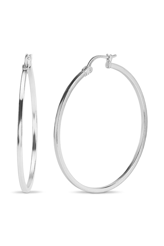 Sterling Silver 42x1.5mm Square Tubing Polished Hoop Earrings