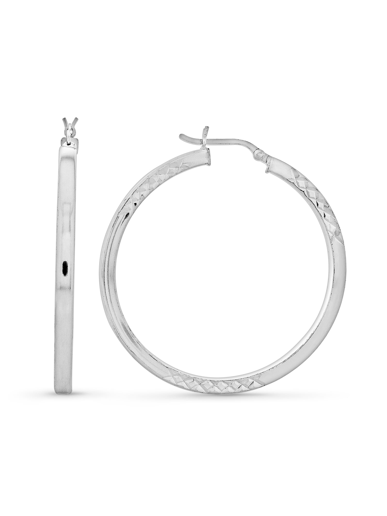 Sterling Silver 45MM Squared Diamond Cut Hoop Earrings