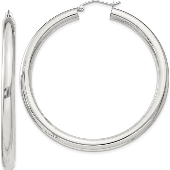 Sterling Silver 4Mm Round Hoop Earrings (Width 50) (Length 52) - Jbsp