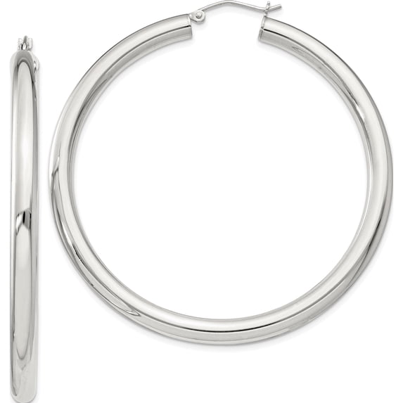 Sterling Silver 4Mm Round Hoop Earrings (Width 56) (Length 58) - Jbsp