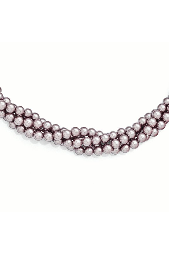 Sterling Silver 4Row 4-5mm Purple Shell Bead Twist Necklace