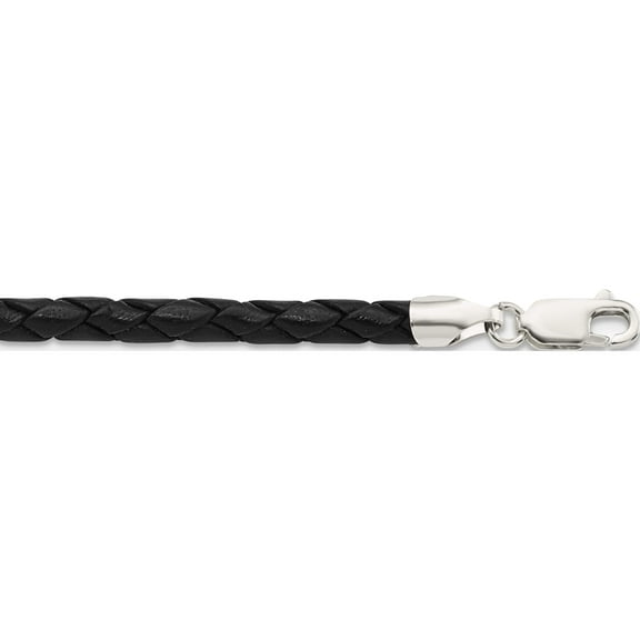 Sterling Silver 4mm Black Leather Braided Necklace (16 X 4) Made In Italy qk89-16