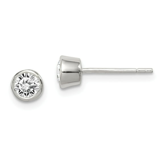 Sterling Silver 4mm CZ Round Bezel Stud Earrings