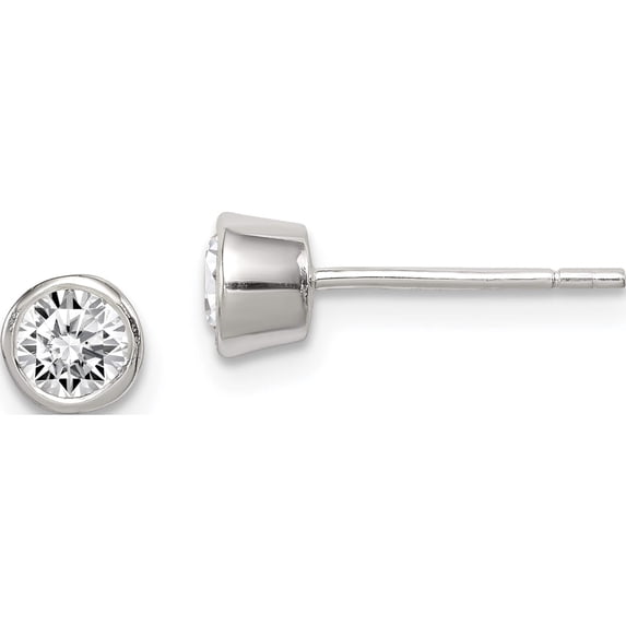 Sterling Silver 4mm Cz Round Bezel Stud Earrings (4 X 4) Made In Thailand qe3173
