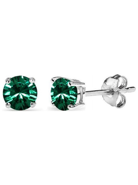 Sterling Silver 4mm Green Stud Earrings Made with Swarovski Crystals