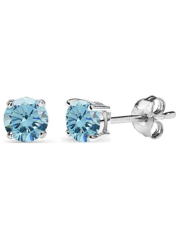 Sterling Silver 4mm Light Blue Stud Earrings Made with Swarovski Crystals