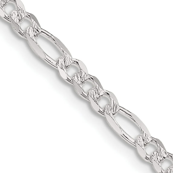 Sterling Silver 4mm Pave Flat Figaro Chain (18 X 4) Made In Italy qff100-18