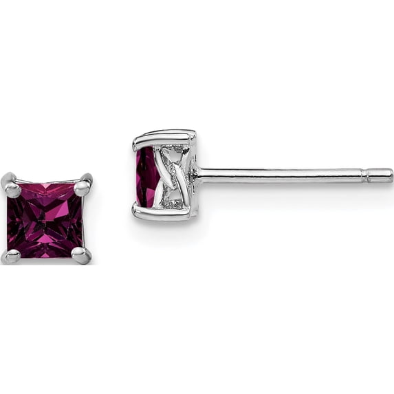 Sterling Silver 4mm Princess Rhodolite Garnet Post Earrings (5 X 5) Made In China qbe28jun