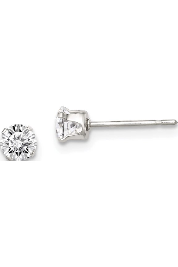 Sterling Silver 4mm Round Snap Set Cz Stud Earrings (4 X 4) Made In United States qe1003