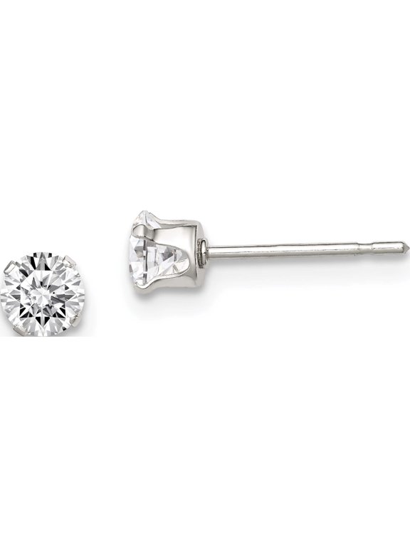 Sterling Silver 4mm Round Snap Set CZ Stud Earrings