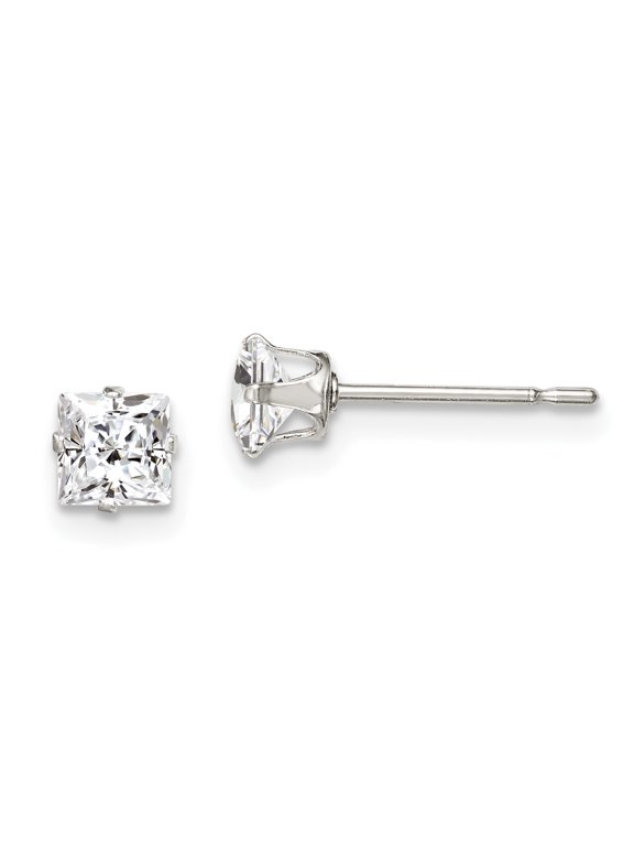 Sterling Silver 4mm Square Snap Set CZ Stud Earrings Sterling Silver Earrings