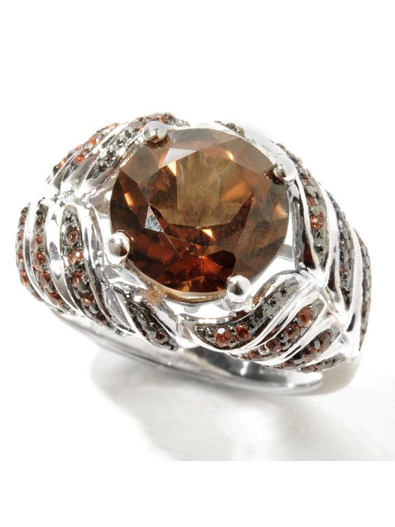 Sterling Silver 5.28Ctw 10Mm Round Chocolate Topaz Cocktail Ring