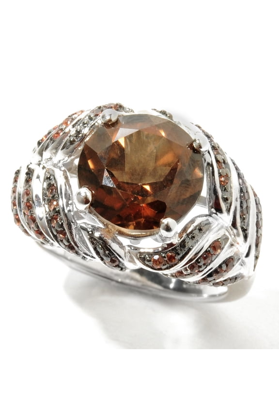 Sterling Silver 5.28Ctw 10Mm Round Chocolate Topaz Cocktail Ring