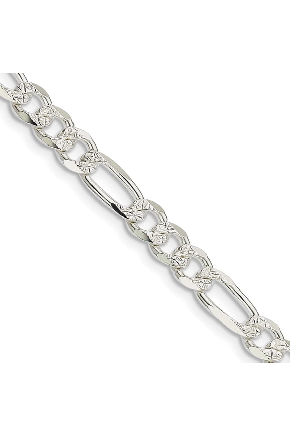 Sterling Silver 5.5mm Pave Flat Figaro Chain (24 X 5.5) Made In Italy qff150-24