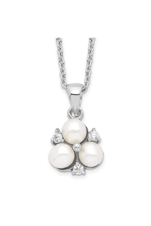 Sterling Silver 5-6mm White FW Cultured 3-Pearl CZ Necklace QP4633