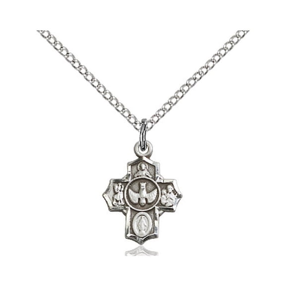 Sterling Silver 5-Way Pendant 1/2 x 3/8 inches with Sterling Silver Lite Curb Chain