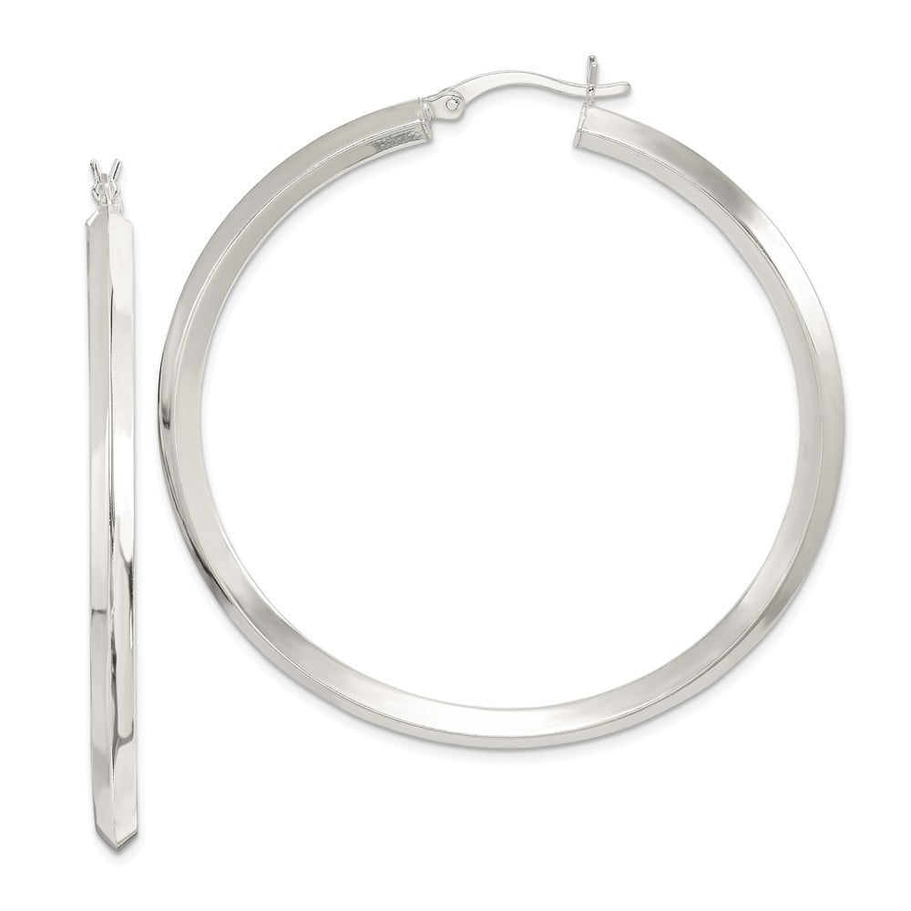 Sterling Silver 50mm Knife Edge Hoop Earrings - 4.0 Grams - Measures 50x50mm Wide 3mm Thick